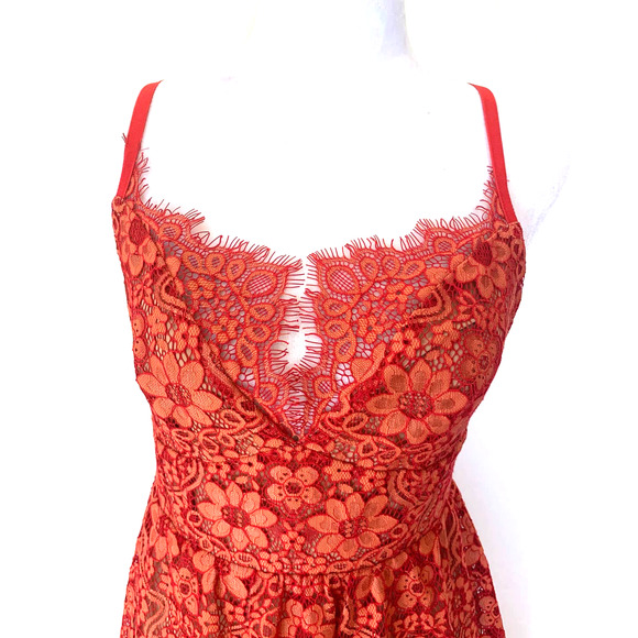 For Love & Lemons Gianna Midi Dress in Red Rust Lace - Picture 11 of 16